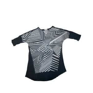 Monteau Shirt Womens MBlack 3/4 Sleeve Round Neck Pullover Sheer Abstract Trip